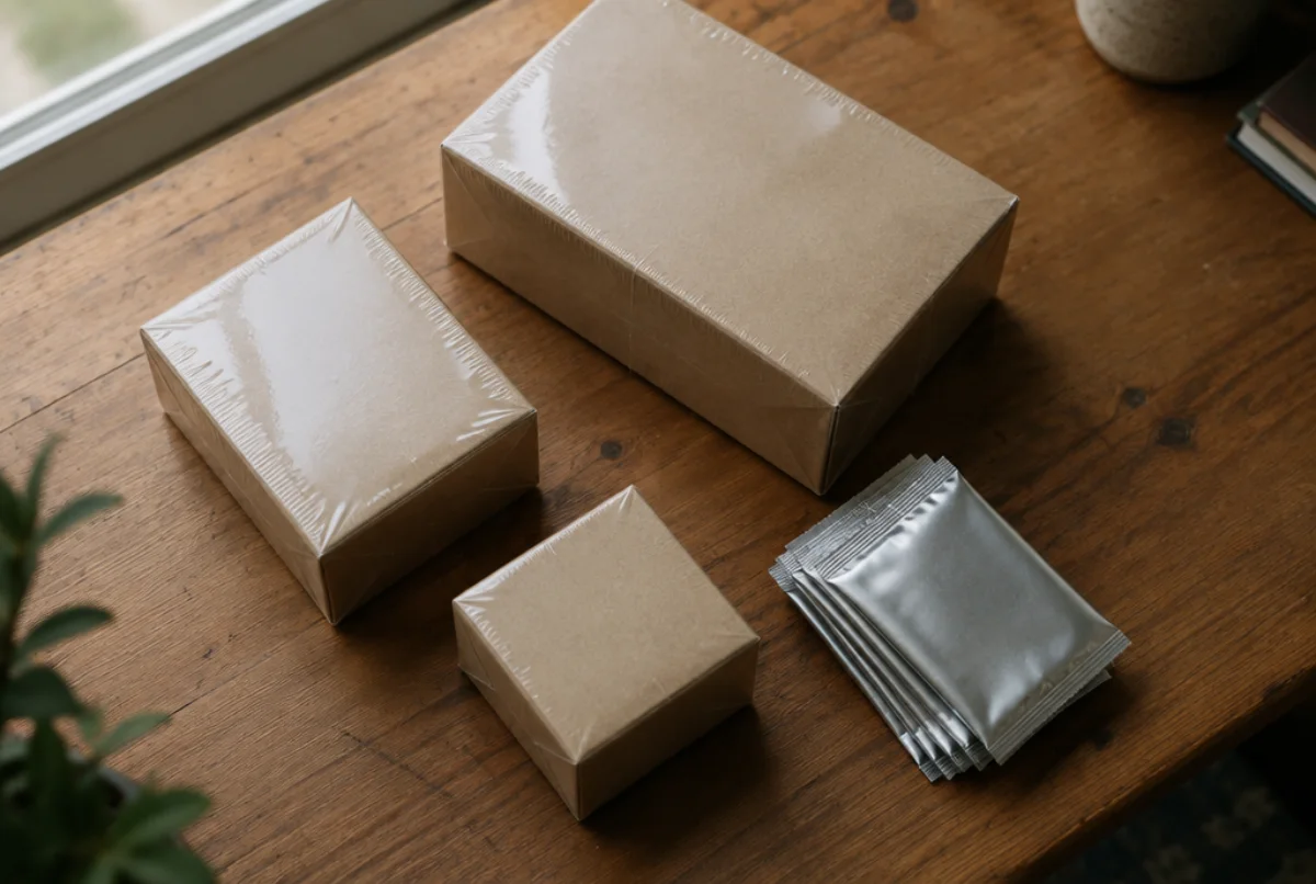 Sealed boxes and booster packs on a wooden desk